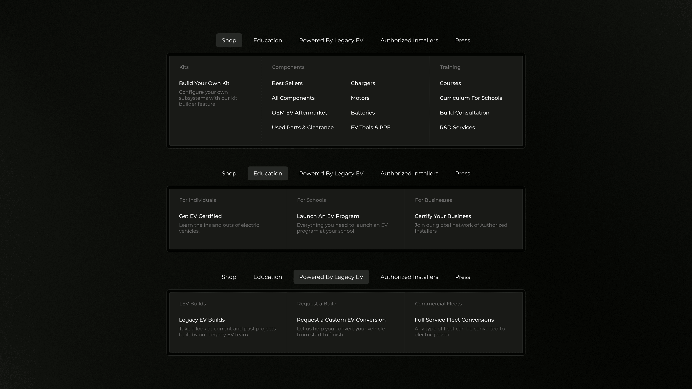 Legacy EV - Primary Navigation Flow