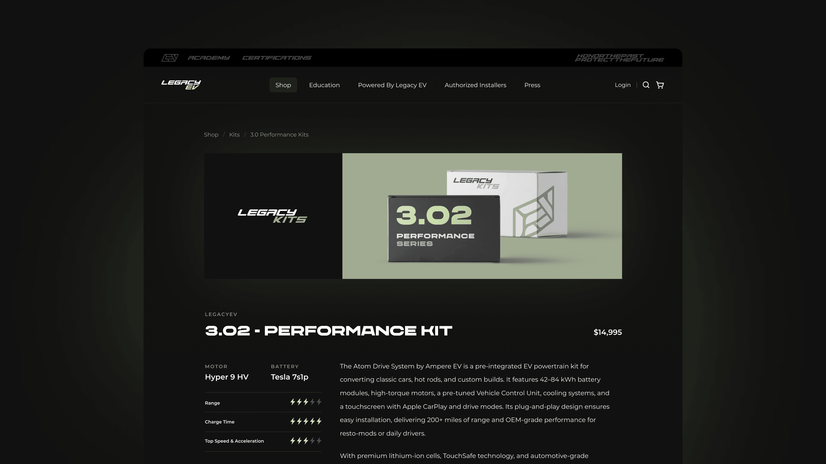 Legacy EV - Shopify Theme Design & Development
